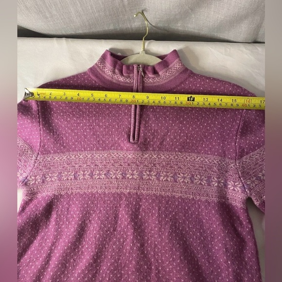 BULA 100% Wool Ski Sweater Women’s 1/4 Zip Medium Pink Snowflake  Dot EUC! - Picture 6 of 10
